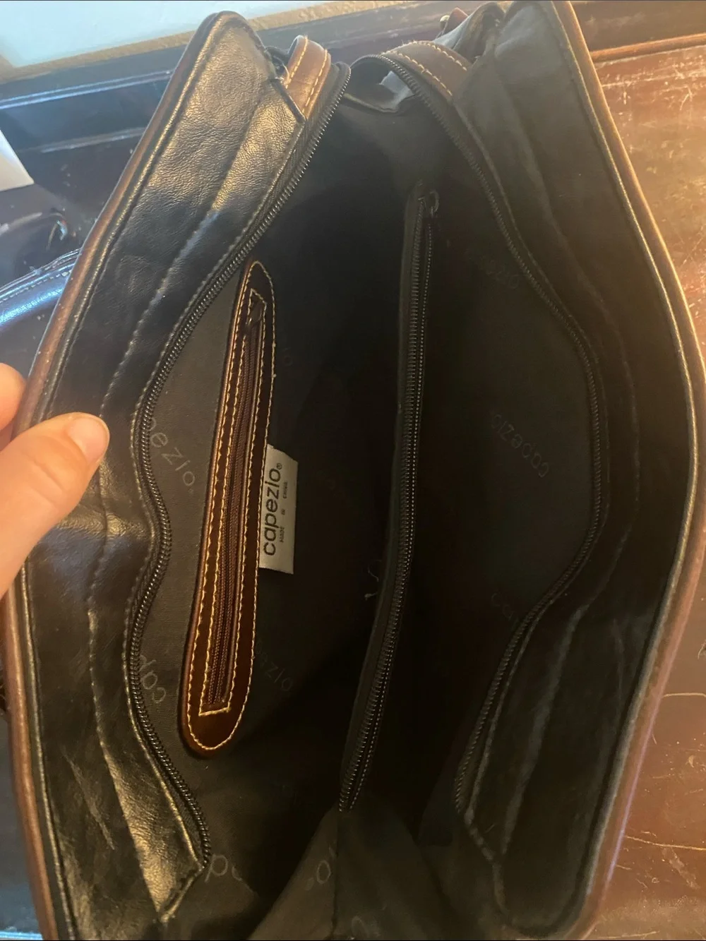 Capezio Black Doctor Satchel Bag Brown Trim Top Handle Crossbody Purse